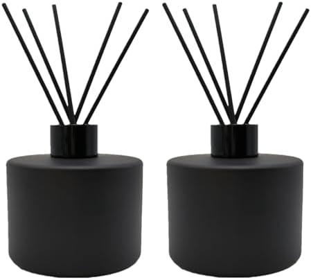 2PCS Matte Black Glass Diffuser Bottles with Essential Oil Sticks