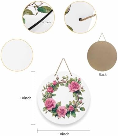 Welcome Sign with Red Rose Wreath Door Decor 10 Inch