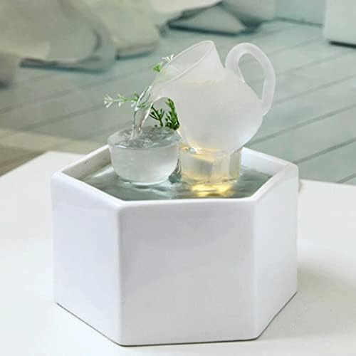 White Tabletop Fountain with Teapot Teacup Design