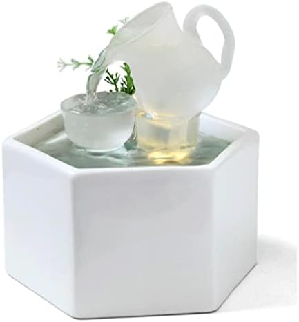White Tabletop Fountain with Teapot Teacup Design