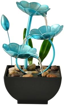 Indoor Metal Lotus Leaf Blue Tabletop Fountain for Relaxation Home Office Decor