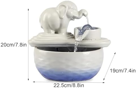 Ceramic Elephant Tabletop Fountain Silent Indoor Waterfall for Office and Home Decor White