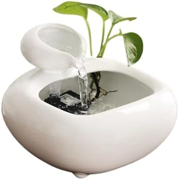 White Ceramic Tabletop Fountain with Water Pump for Home and Office