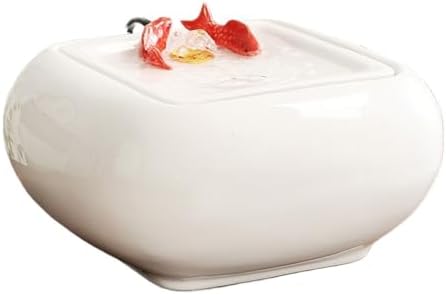 White Tabletop Ceramic Water Fountain with Goldfish