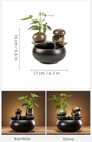 Ceramic Tabletop Fountain with Bamboo Water Feature Black Gloss