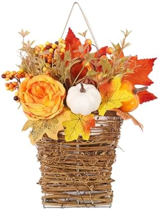 Autumn Door Wreath with Flowers and Decorative Elements