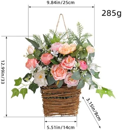 Colorful Peonies Rattan Hanging Wreath for Front Door