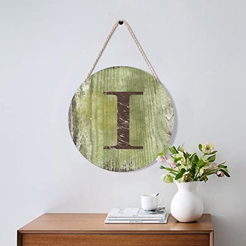 Farmhouse Front Door Hanger Distressed Green Wood Initial I Sign