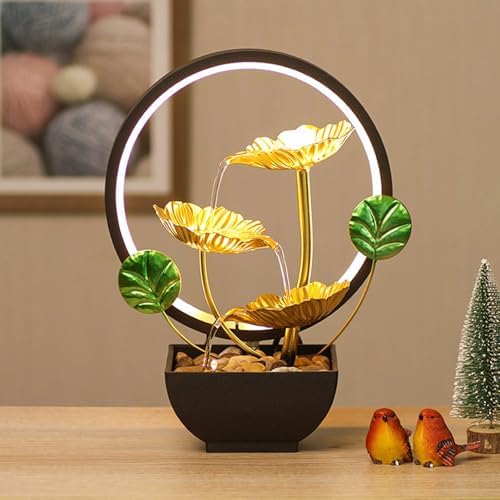 Elegant 3 Tiered Indoor Tabletop Fountain with LED Light and Natural Stones