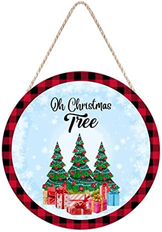 Farmhouse Door Hanger 12x12in Wood Sign Snowflake Christmas Tree