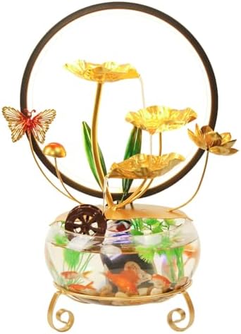 Modern Lotus Leaf Tabletop Fountain with LED Light and Decorative Butterfly
