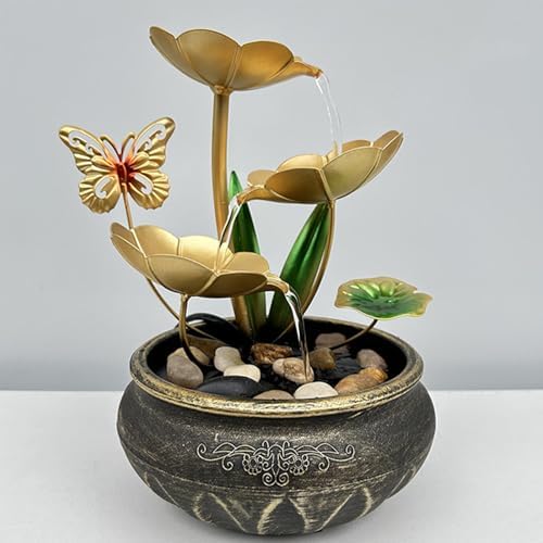 Huniruyo Metal Tabletop Fountain Lotus Leaf Indoor Water Feature
