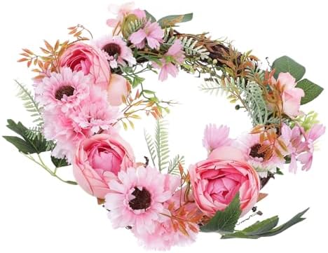 Realistic Peony Flower Wreath Door Decor Hanger Spring Garland Over Door Hanging Wreath