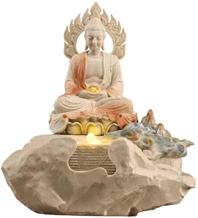Zen Buddha Tabletop Fountain with LED Lights and Crystals
