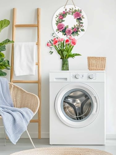 Welcome Sign with Red Rose Wreath Door Decor 10 Inch