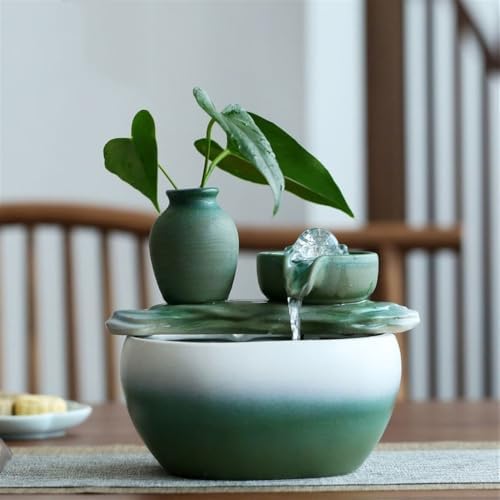 Green Tabletop Water Fountain for Home or Office Decor