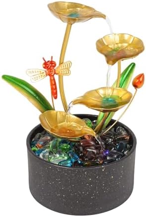Bocnity 4 Tier Lotus Fountain with LED Lights and Crystals
