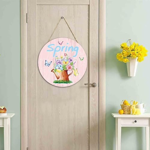 VIVIANYO HD Spring Door Sign 114in Round Decorative Wall Hanging Wooden Plaque