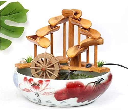Bamboo Tabletop Fountain with Flowing Water and Ceramic Fish Tank