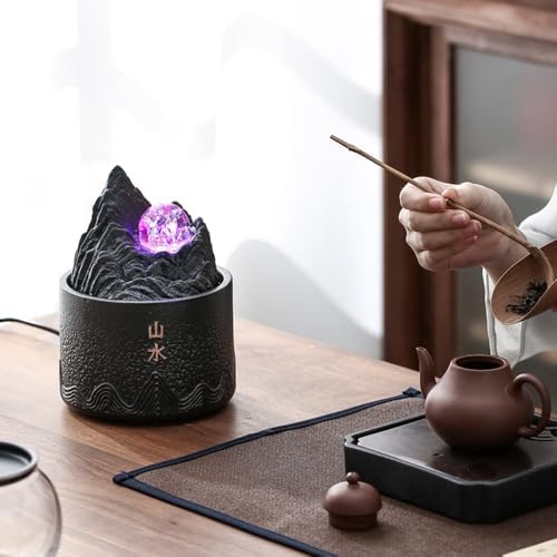 Brown Ceramic Mini Tabletop Fountain Indoor Decoration