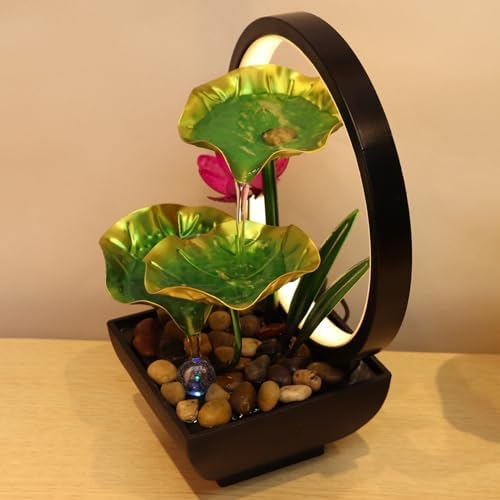 Indoor Waterfall Fountain with Light and Lotus Design
