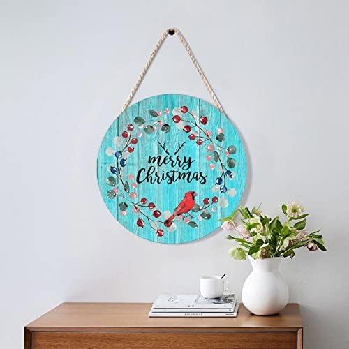 Farmhouse Door Hanger Red Bird Wreath Christmas Decor 10x10in