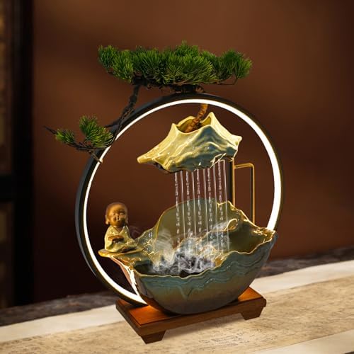 WUSILILU Tabletop Water Fountain with LED Mist Desk Decor