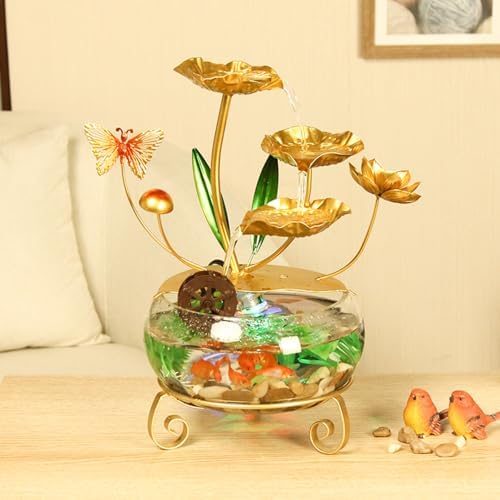 Modern Lotus Leaf Tabletop Fountain with LED Light and Butterfly Design