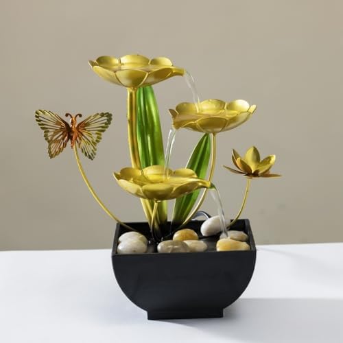NatureMan Metal Lotus Leaf Indoor Water Fountain with 3-Tier Design