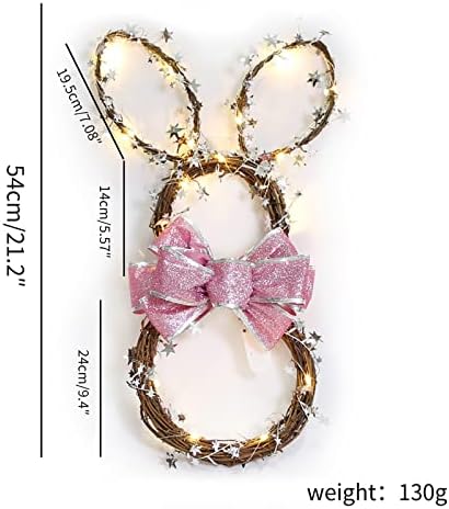 Cakina Foldable Rattan Rabbit Wreath Hanger with LED Light