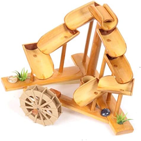 Bamboo Tabletop Fountain with Flowing Water and Ceramic Fish Tank