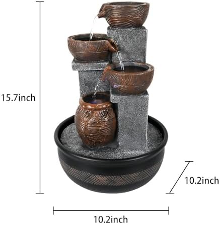 Tabletop Water Fountain With LED Lights Brown Polyresin Lighted Pump