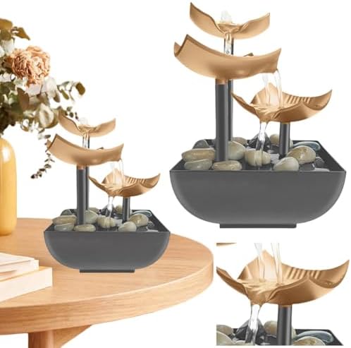 Tabletop Water Fountain with LED Light Indoor Zen Decor