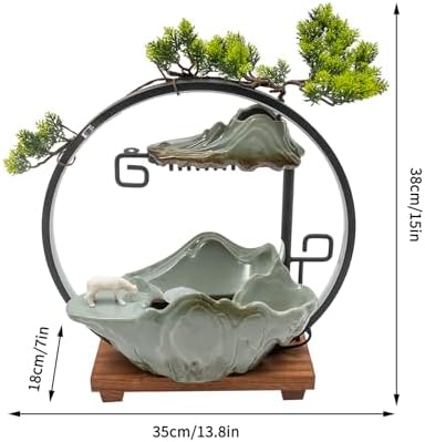 PROYONGOO Indoor Waterfall Fountain with LED Light and Artificial Plant