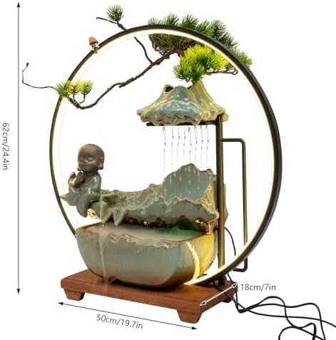 Yiyibyus Tabletop Buddha Water Fountain with LED Light and Zen Decor