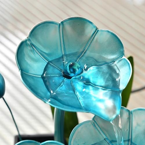 Indoor Metal Lotus Leaf Blue Tabletop Fountain for Relaxation Home Office Decor