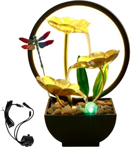 Dragonfly Tabletop Water Fountain with LED Ring Light and Humidifier