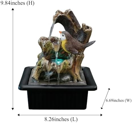 Rock Cascading Tabletop Water Fountain with LED Light Yellow Bird