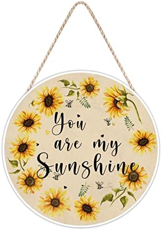 Farmhouse Front Door Hanger Vintage Sunflower Wreath Bee Wood Sign