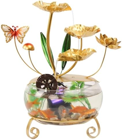 Modern Lotus Leaf Tabletop Fountain with LED Light and Butterfly Design
