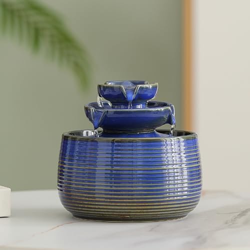 Outdoor Indoor Water Feature Fountain Waterfall Tabletop Mini Ceramic Garden Fountain Blue A171