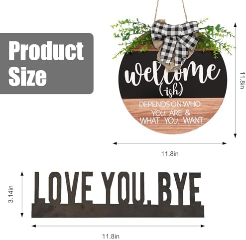 Front Door Decorations Welcome Wreaths with Green Plants and Plaid Ribbons