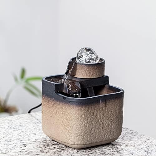 EVSER Indoor Tabletop Fountain Ceramic Brown Brass Water Fountain for Office Home Bedroom Desk Decoration