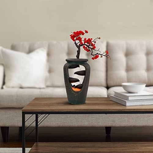 20 Inch Tabletop Decorative Flower Vase Water Fountain Humidifier with LED Lights