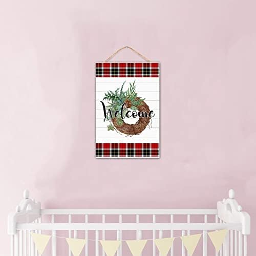 Welcome Winter Door Wreath Farmhouse Hanging Sign 8x12in