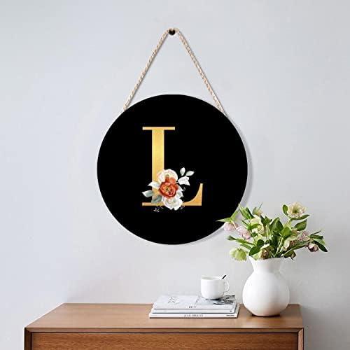 Farmhouse Front Door Hanger Rose Gold Initial Letter L Wood Sign 10x10in