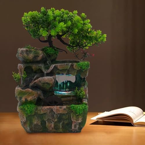 Indoor Water Fountain with LED Light and Pine Trees