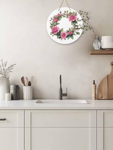 Welcome Sign with Red Rose Wreath Door Decor 10 Inch