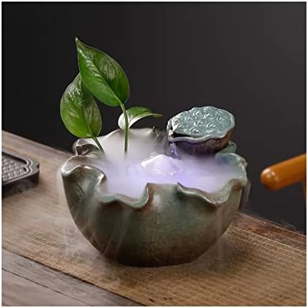Ceramic Lotus Leaf Tabletop Water Fountain with Mist