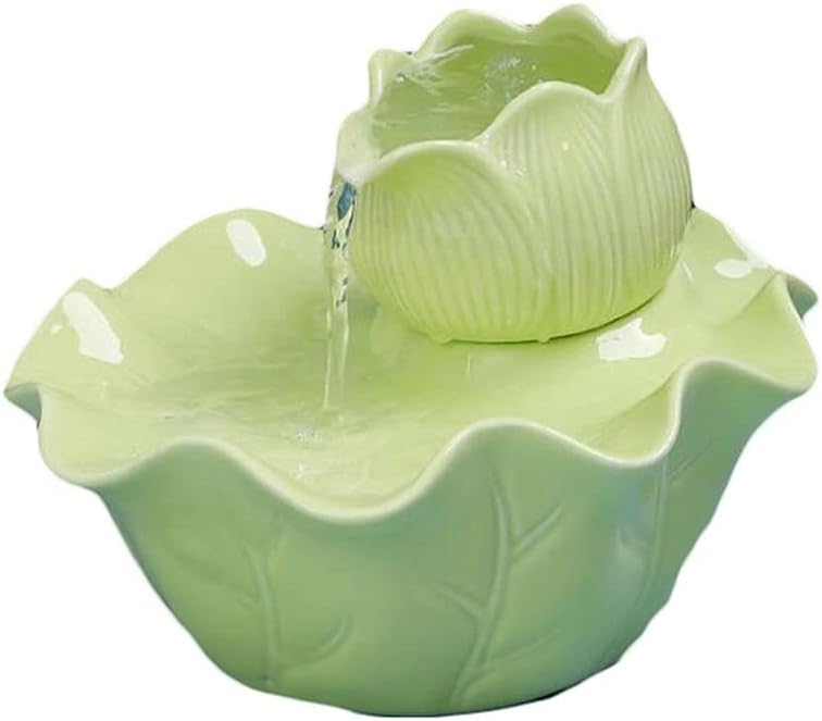 Lotus Tabletop Fountain Ceramic Indoor Water Feature Green